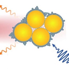 The device combines tiny semiconductor nanocrystals called quantum dots and gold nanoparticles using molecular glue