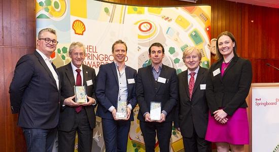 Image: (L-R) John MacArthur, Vice-President of Gas Technologies at Shell; Tony Dye, Epicam; Finian Parrick, Zero Carbon Future; Michael Murray, NVP Energy; Hugh Parnell, Chairman of Cambridge Cleantech; and Kelsey Lynn Skinner, Imperial Innovations. Winners of £40,000 low-carbon Shell Springboard award announced in Cambridge
