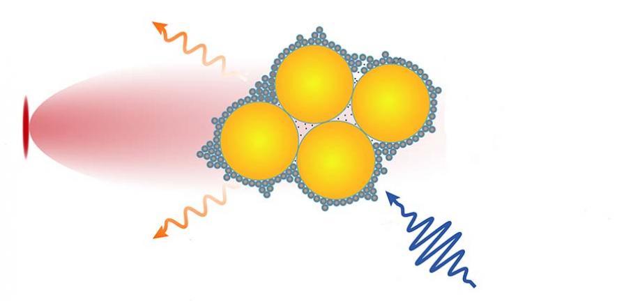 The device combines tiny semiconductor nanocrystals called quantum dots and gold nanoparticles using molecular glue The device combines tiny semiconductor nanocrystals called quantum dots and gold nanoparticles using molecular glue