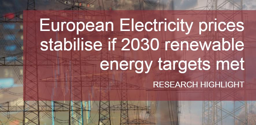 Electricity prices across Europe to stabilise if 2030 targets for renewable energy are met Electricity prices across Europe to stabilise if 2030 targets for renewable energy are met