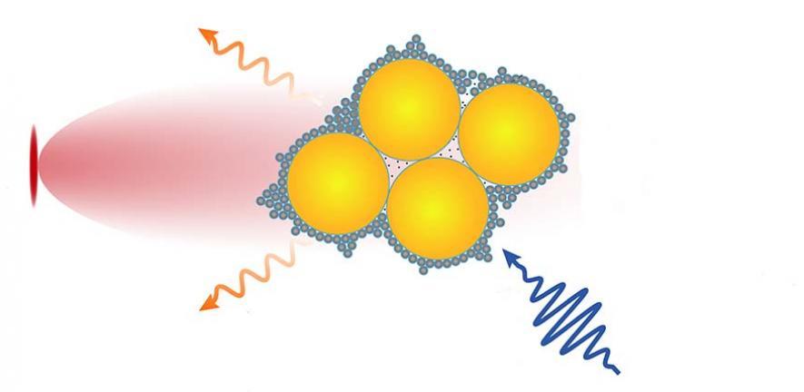The device combines tiny semiconductor nanocrystals called quantum dots and gold nanoparticles using molecular glue